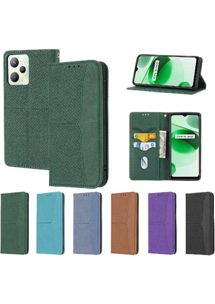 Realme C35 Kredi Kartı Tutucu Pu Deri Kapak Flip Folio Kitap Için Kılıf (Yurt Dışından)