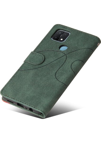 Mays Shop Oppo A15 Iki Renkli Dikiş Kickstand Koruyucu Pu Deri Flip Için Kılıf (Yurt Dışından)