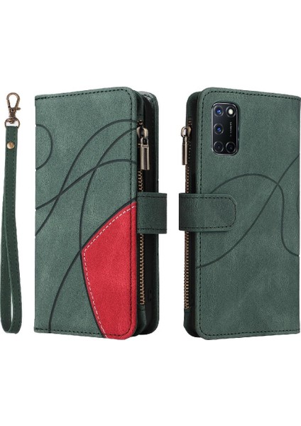 Oppo A92/A72/A52 Iki Renkli Dikiş Fermuar Cüzdan Tarzı Dokuz (Yurt Dışından)