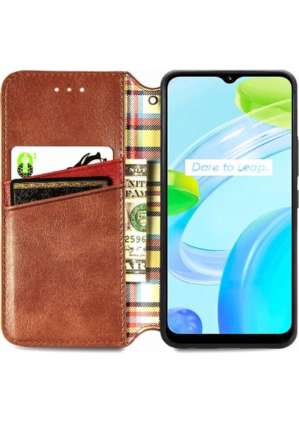 Oppo Realme C30 Deri Kılıf Kapak Kapak Zarif Iş Için Kılıf (Yurt Dışından) modelleri