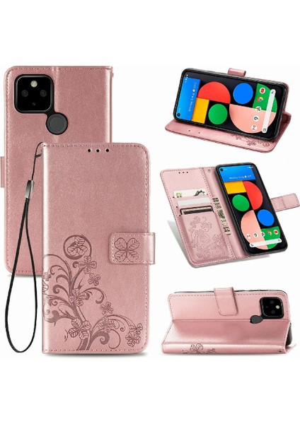 Google Pixel 5 Için Kılıf Zarif Iş Kapak Kapak Dört Yapraklı Yonca (Yurt Dışından)