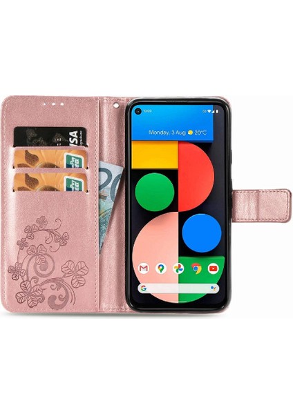 Google Pixel 5 Için Kılıf Zarif Iş Kapak Kapak Dört Yapraklı Yonca (Yurt Dışından)