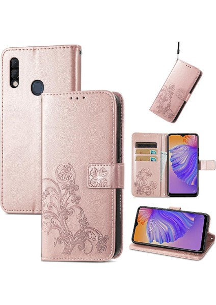 Tecno Spark 8 Için Kılıf Kısa Kayış Deri Kılıf Kapak Kapak Dört Yaprak (Yurt Dışından)