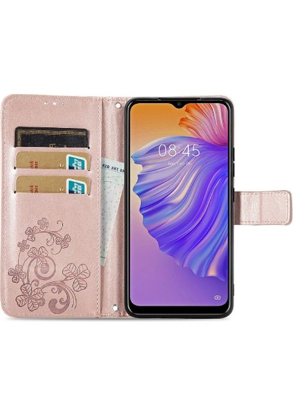 Tecno Spark 8 Için Kılıf Kısa Kayış Deri Kılıf Kapak Kapak Dört Yaprak (Yurt Dışından)