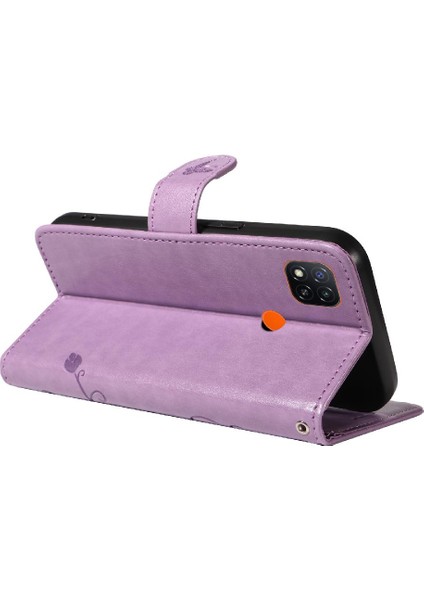 Xiaomi Redmi 9c Için Kılıf Yüksek Kalite Deri Kabartmalı Kelebek Cüzdan (Yurt Dışından)