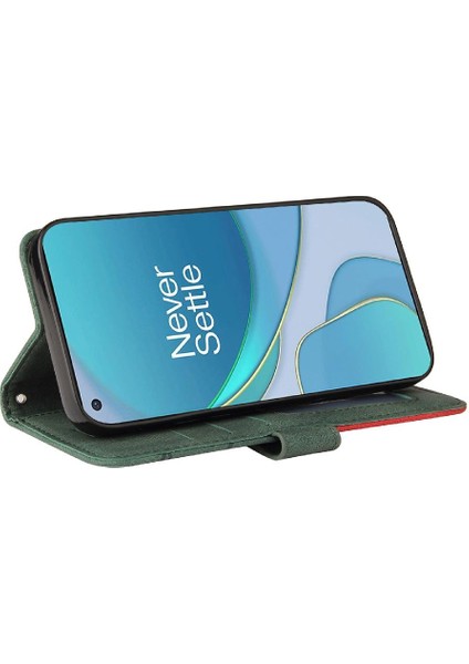 Kart Yuvası Standı Iki Renkli Dikiş Pu Deri ile Oneplus 9 Için Kılıf (Yurt Dışından)