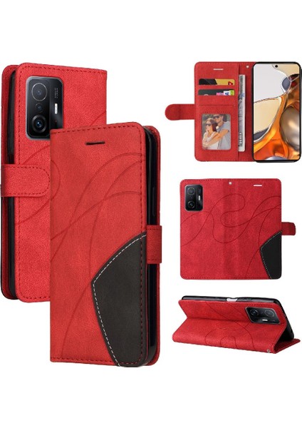 Xiaomi 11T/11T Pro Pu Deri Flip Folio Kılıf Kickstand Iki Renkli (Yurt Dışından)