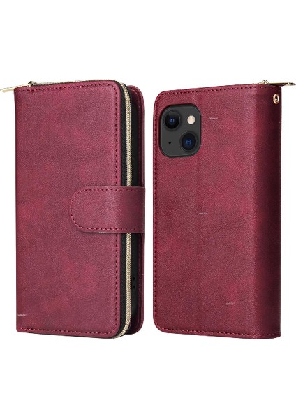 Iphone 15 Için Kılıf Kart Tutucu Fermuar Cep Cüzdan Kılıf 9 Kart Yuvaları ile (Yurt Dışından)