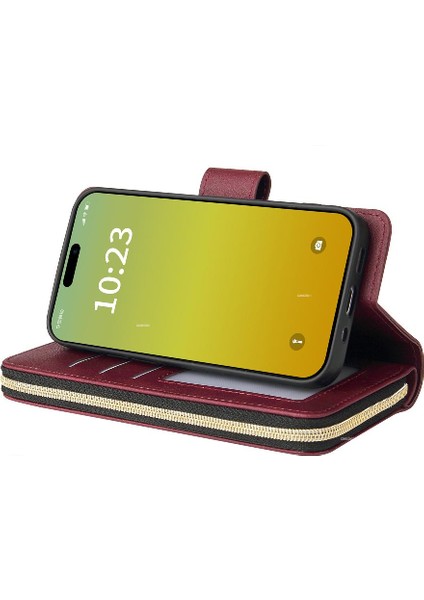 Iphone 15 Için Kılıf Kart Tutucu Fermuar Cep Cüzdan Kılıf 9 Kart Yuvaları ile (Yurt Dışından) fırsatları