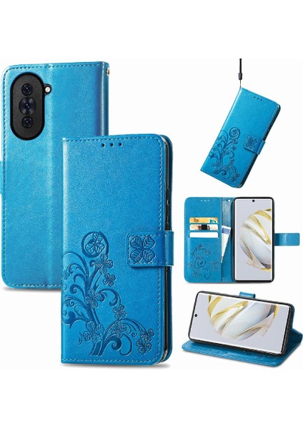 Huawei Nova 10 Için Kılıf Kısa Kayış Deri Kılıf Dört Yapraklı Yonca Flip (Yurt Dışından)