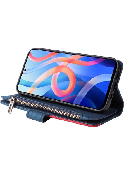 Kart Yuvası Standı Iki Renkli Dikiş ile Xiaomi Poco M4 Pro 5g Için Kılıf (Yurt Dışından)