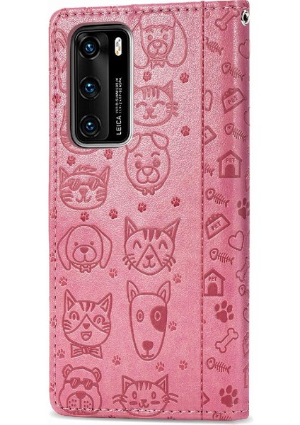 Huawei P40 Flip Kapak Için Kılıf Darbeye Deri Kılıf Karikatür Hayvanlar (Yurt Dışından) fiyatları