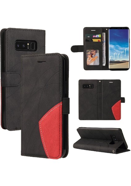 Samsung Galaxy Not 8 Için Kılıf Iki Renkli Dikiş Pu Deri Flip Folio (Yurt Dışından)