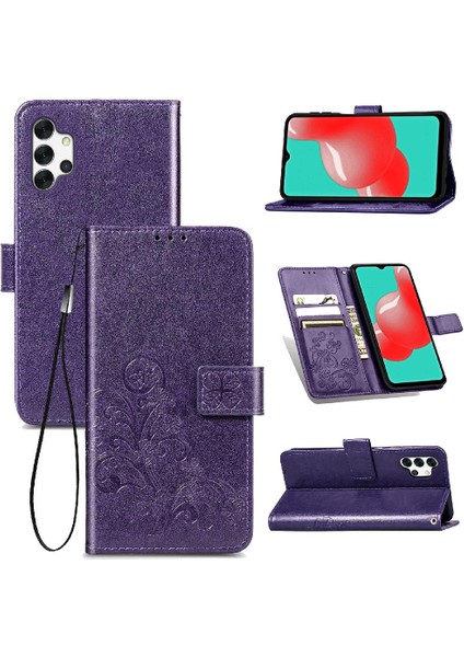 Samsung Galaxy A32 5g Zarif Iş Dört Yapraklı Yonca Deri (Yurt Dışından)