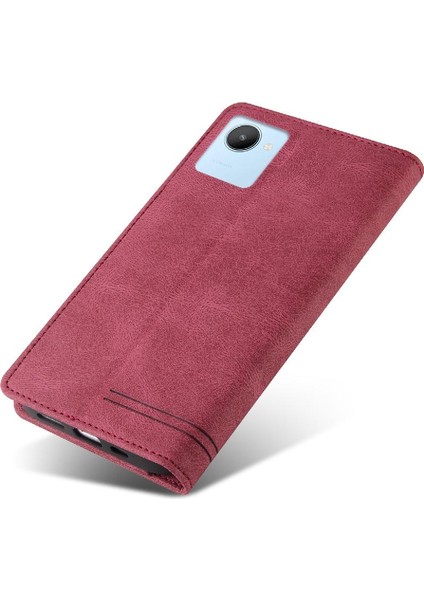 Realme C30 Kickstand Premium Deri Premium Deri Iki Kart Için Kılıf (Yurt Dışından) fırsatları