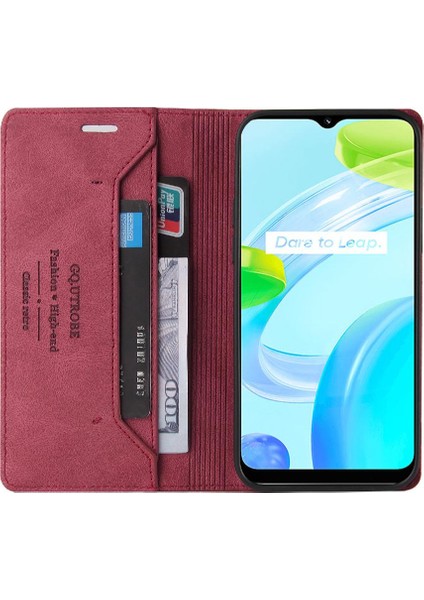 Realme C30 Kickstand Premium Deri Premium Deri Iki Kart Için Kılıf (Yurt Dışından) indirimleri