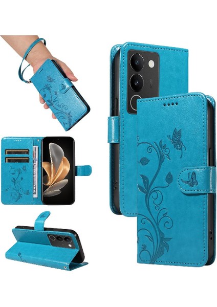 Vıvo V29 5g Cüzdan Telefon Kılıfı ve Kart Yuvası Kabartmalı Kelebek Için Kılıf (Yurt Dışından)