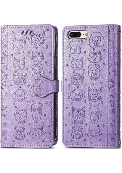 Iphone 8 Için Kılıf/7 Artı Karikatür Hayvanlar Kapak Çevirin Kısa Kayış Deri (Yurt Dışından)