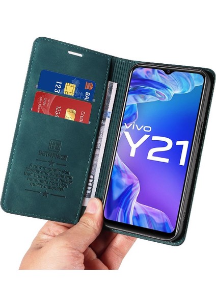 Vivo Y21/Y21S/Y33S4G Koruyucu Pu Deri Manyetik Folio Cüzdan Için Kılıf (Yurt Dışından)