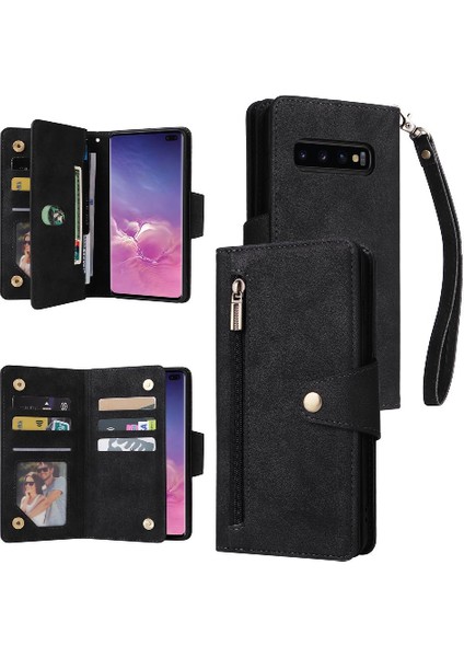 Samsung Galaxy S10 Artı Manyetik Deri Kart Tutucu Fermuar Kapak (Yurt Dışından)