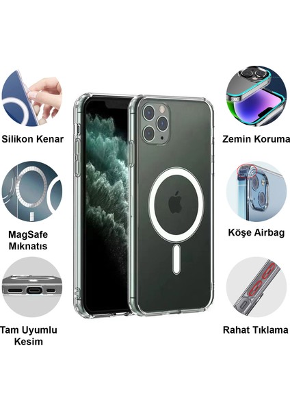 iPhone 11 Pro Max Magsafe Özellikli Şeffaf Telefon Kılıfı