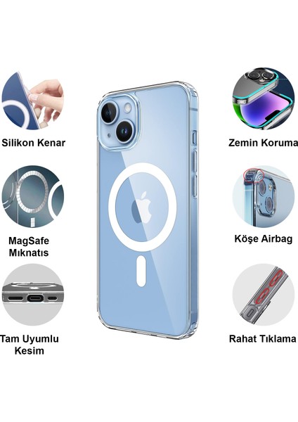 Apple iPhone 14 Plus Magsafe Wireless Şarj Özellikli Şeffaf Kılıf