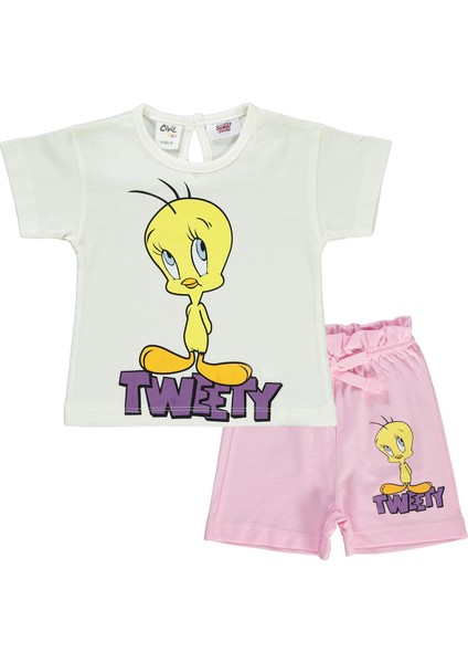 Tweetty Kız Bebek Şortlu Takım 6-18 Ay Ekru-Pembe