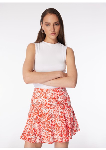 Yüksek Bel Kırmızı Kadın Çiçek Desenli Mini Etek SPBF4SL-ETK5575 modelleri