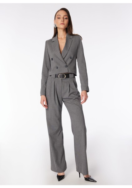 Yüksek Bel Normal Gri Kadın Pantolon SPBF4SL-PNT5053