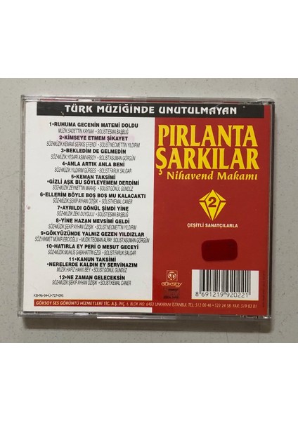 Pırlanta Şarkılar 2 Nihavend Makamı CD (Orjnal Dönem Baskı Cd)