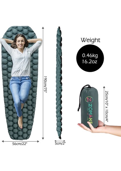 Mavi Hava Yastığı Stili Tek Koltuk Zomake Ultralight Uyku Pedi Hızlı Doldurma Hava Yastığı Kamp Uyku Yatağı Trekking Yürüyüş Kamp Yatağı Şişme Tek (Yurt Dışından) fırsatları