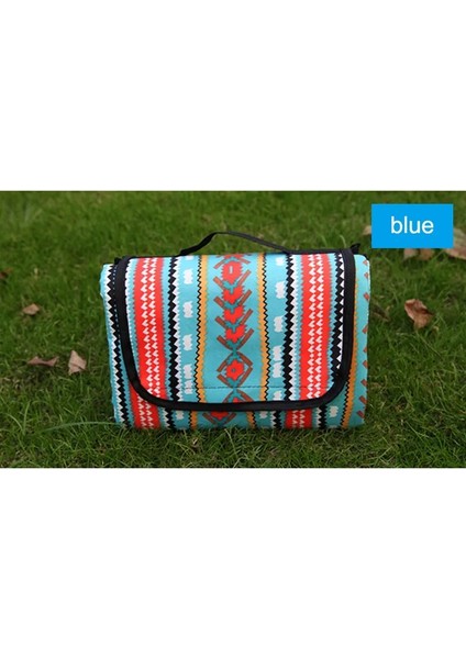 Mavi Stil 150X150CM Retro Baskılı Kamp Mat Su Geçirmez Taşınabilir Açık Plaj Battaniyesi Yatak Çok Oyunculu Katlanabilir Uyku Yürüyüş Pedi (Yurt Dışından)