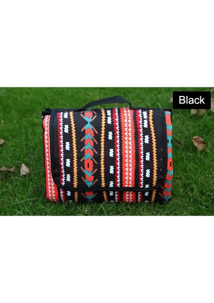 Siyah Stil 150X100CM Retro Baskılı Kamp Mat Su Geçirmez Taşınabilir Açık Plaj Battaniyesi Yatak Çok Oyunculu Katlanabilir Uyku Yürüyüş Pedi (Yurt Dışından)