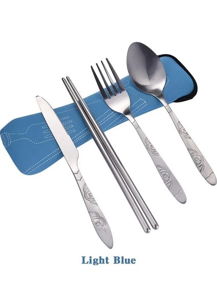 Açık Mavi Tarzı Çatal Kaşık Chopstickecesset Paslanmaz Çelik Çatal Bıçak Takımı Açık Taşınabilir Seyahat Kamp Sofra Takımı (Yurt Dışından)