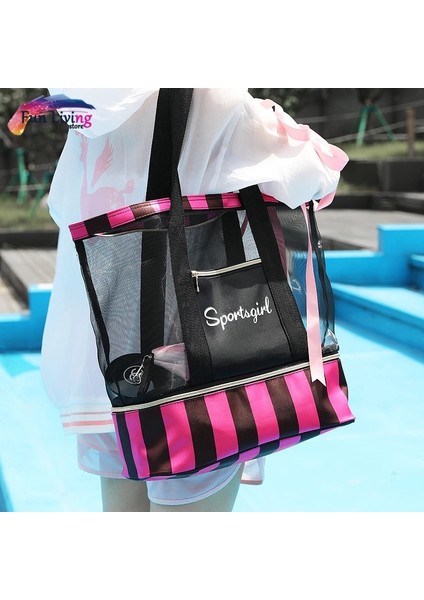Pembe Renk Stili Yüzme Çantaları Kadın Sporları Örgü Çanta Çantalar Islak ve Kuru Mayo Çantaları Net Seyahat Havuz Plaj Çantası Koleksiyonu RCBAG025 (Yurt Dışından) modelleri