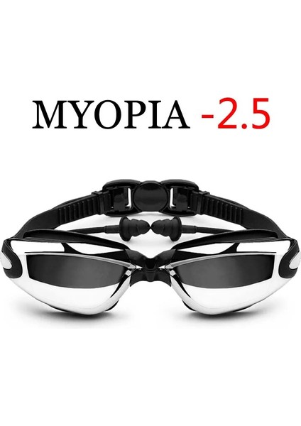 Siyah Miyopi -2.5 Tarzı Yüzme Gözlükleri Erkek Kadın Miyopi Havuzu Kulak Tıkacı Profesyonel Optik Su Geçirmez Yüzmek Gözlük Reçete Yetişkin Dalış Gözlükleri (Yurt Dışından)