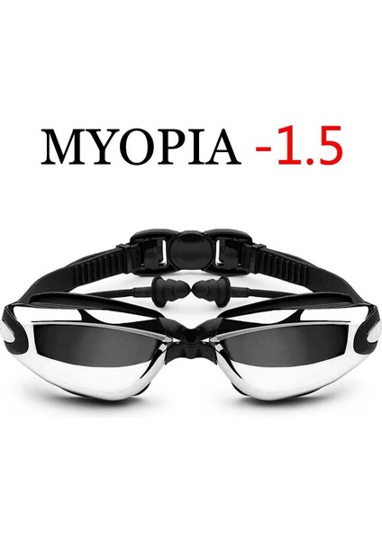 Siyah Miyopi -1.5 Tarzı Yüzme Gözlükleri Erkek Kadın Miyopi Havuzu Kulak Tıkacı Profesyonel Optik Su Geçirmez Yüzmek Gözlük Reçete Yetişkin Dalış Gözlükleri (Yurt Dışından)