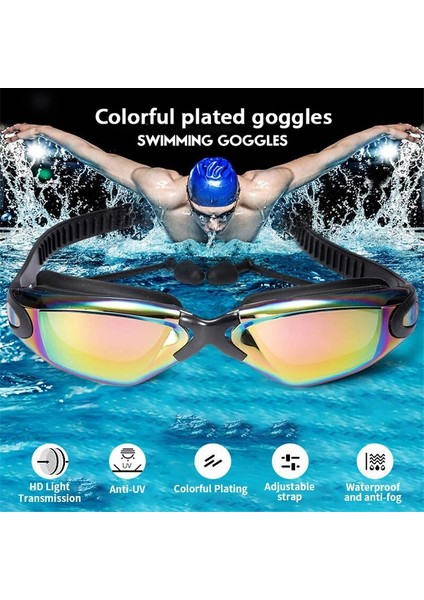 Mavi Stil Wimming Gözlükler Kulak Tıkaçları Su Geçirmez Gözlükler Elektrolizle Anti-Sis Anti-Uv Çekme Tokası Yetişkin Erkek Yüzme Gözlükleri (Yurt Dışından) modelleri