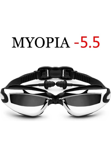 Miyopi Siyah -5.5 Tarzı Miyopi Yüzme Gözlüğü Kulak Tıkacı Erkek Kadın Reçete Profesyonel Yetişkin Yüzmek Gözlük Su Geçirmez Optik Dalış Gözlükleri (Yurt Dışından)