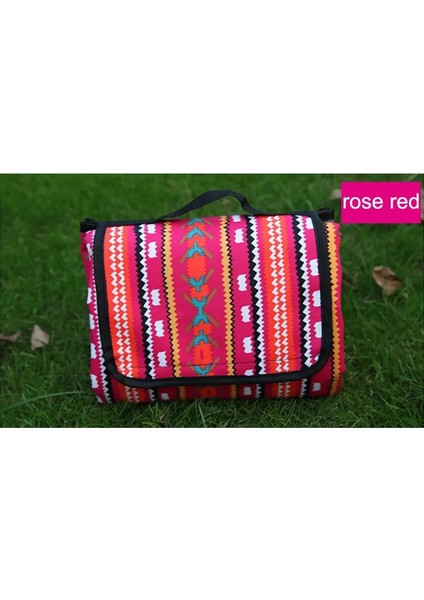 Gül Kırmızı Stili 150X100CM Retro Baskılı Kamp Mat Su Geçirmez Taşınabilir Açık Plaj Battaniyesi Yatak Çok Oyunculu Katlanabilir Uyku Yürüyüş Pedi (Yurt Dışından)