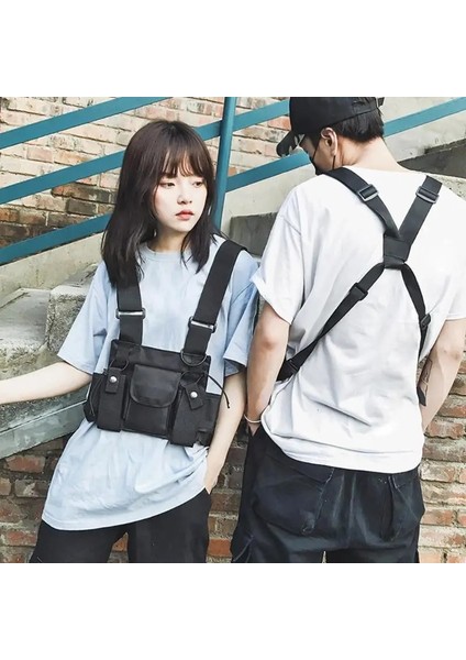 L Tarzı Moda Naylon Göğüs Rig Çanta Katı Göğüs Bel Çantası Fonksiyonel Unisex Naylon Yelek Çapraz Taktik Koşum Omuz Çantaları (Yurt Dışından)