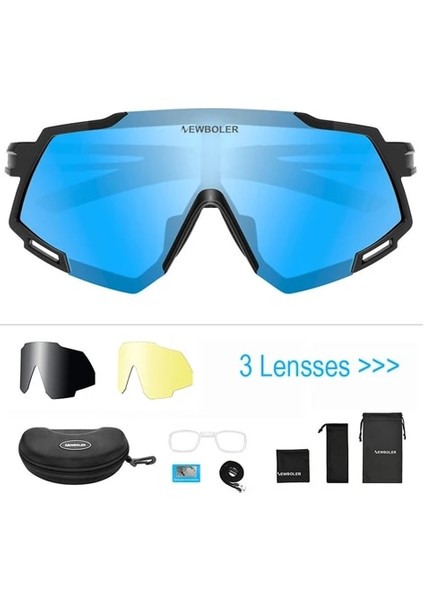 3 Lens Seti Mavi Stil Newboler 5 Lens Ultralight Spor Polarize Güneş Gözlüğü Bisiklet Bisiklet Gözlük Erkekler Kadınlar UV400 Gözlük Bisiklet Sürme Sürüş Için (Yurt Dışından)