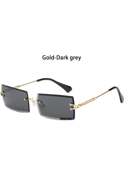 B-Altın-Koyu Gri Tarzı Retro UV400 Moda Dikdörtgen Çerçevesiz Kadın Güneş Gözlüğü Unisex Retro Lüks Tasarım Degrade Küçük Gözlük (Yurt Dışından)