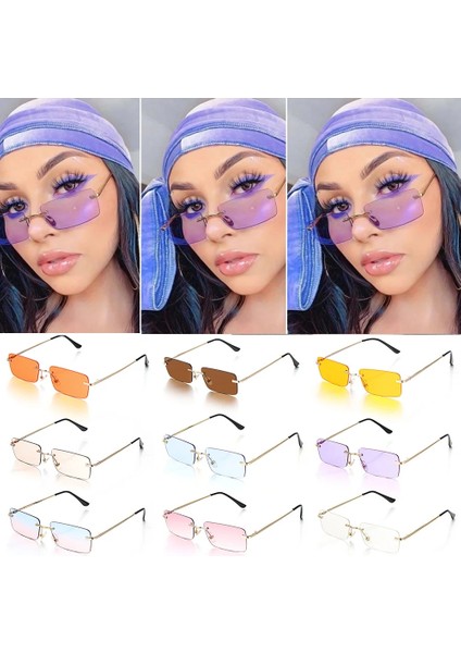 B-Altın-Koyu Gri Tarzı Retro UV400 Moda Dikdörtgen Çerçevesiz Kadın Güneş Gözlüğü Unisex Retro Lüks Tasarım Degrade Küçük Gözlük (Yurt Dışından) modelleri
