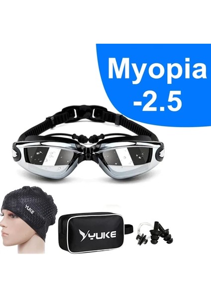 No.-2.5 Tarzı Profesyonel Optik Yüzme Gözlükleri Erkek Kadın Miyopi Havuzu Kulak Tıkacı Su Geçirmez Yüzücü Gözlük Kap Çanta ile Yetişkin Dalış Gözlükleri (Yurt Dışından)