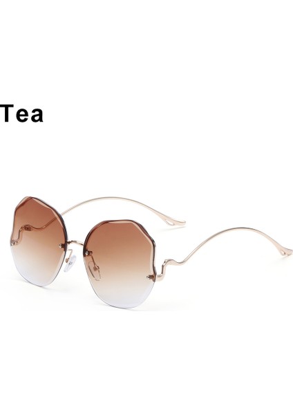 Type2-Çay Tarzı Gradyan Renk Pırlantalı Çerçevesiz Güneş Gözlüğü Kare Büyük Boy Güneş Gözlükleri Yaz Modası Retro Uvades Bisiklet Gözlükleri (Yurt Dışından)