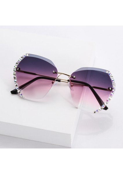 Type2-Çay Tarzı Gradyan Renk Pırlantalı Çerçevesiz Güneş Gözlüğü Kare Büyük Boy Güneş Gözlükleri Yaz Modası Retro Uvades Bisiklet Gözlükleri (Yurt Dışından) fiyatları