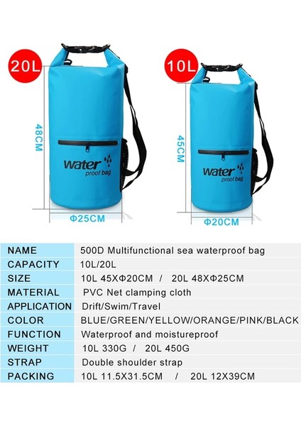 20L Sarı Stil 10L 20L Açık Nehir Yürüyüş Çantası Çift Omuz Askısı Yüzme Su Geçirmez Çantalar Ultra Hafif Kuru Organizatörler Sürüklenen Kano (Yurt Dışından) fırsatları