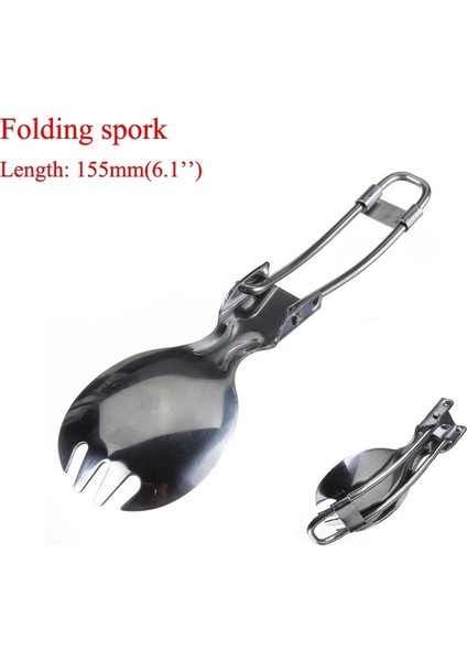 Sarı Stil Uzun Tencere Sırt Çantası Spork Çatal Paslanmaz Çelik Katlama Bıçağı Kap Kaşık Seti Combo Amp Çatal Sofra Takımı Sofra Takımı (Yurt Dışından)