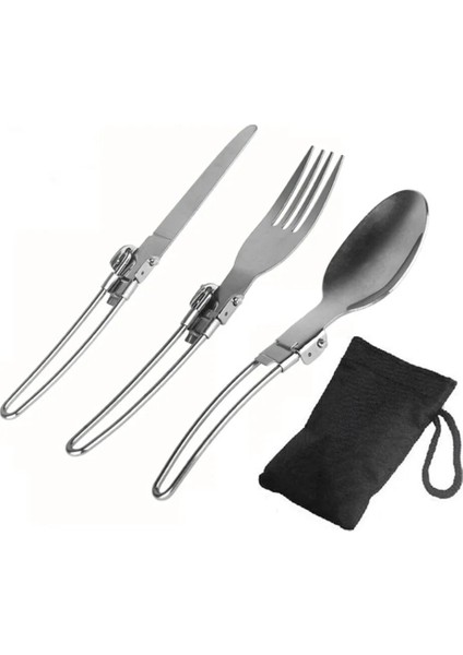Sarı Stil Uzun Tencere Sırt Çantası Spork Çatal Paslanmaz Çelik Katlama Bıçağı Kap Kaşık Seti Combo Amp Çatal Sofra Takımı Sofra Takımı (Yurt Dışından)